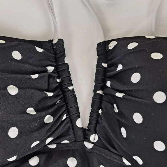 Lauren Ralph Lauren Size 12 Black White Dots Tankini Top Built In Bra Neck Ties - Picture 3 of 15
